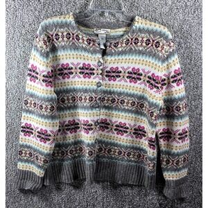 Heirloom Collectible Cardigan Sweater Womens Fair Isle Grey Purple Womens Medium